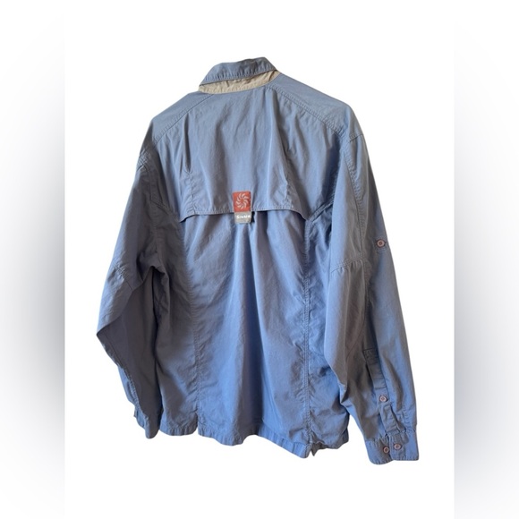 Simms Long sleeve Vented Guide Fishing Shirt Button Front Zip Pockets Blue M - Picture 2 of 16